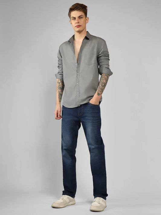 Men’s Cotton Slate Slim Fit Solid Casual Shirt – MADOXX