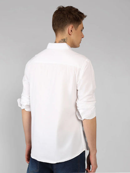 Men’s Cotton WHITE Slim Fit Solid Casual Shirt – MADOXX