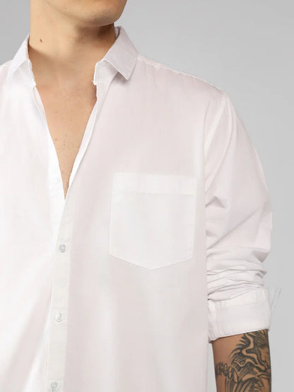 Men’s Cotton WHITE Slim Fit Solid Casual Shirt – MADOXX