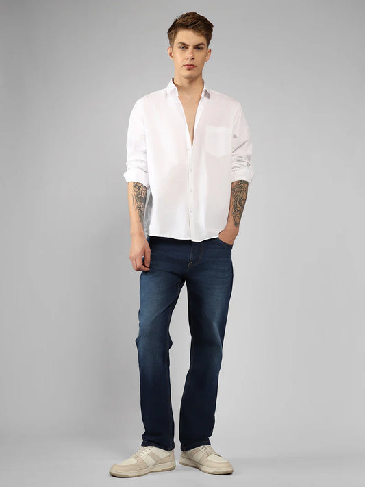Men’s Cotton WHITE Slim Fit Solid Casual Shirt – MADOXX