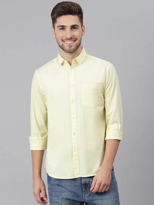 Men’s Cotton Yellow Green Slim Fit Solid Casual Shirt – MADOXX