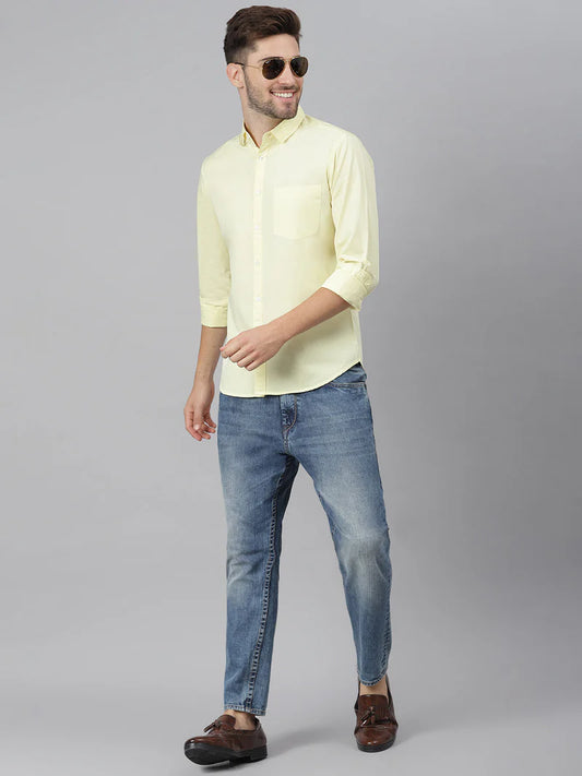 Men’s Cotton Yellow Green Slim Fit Solid Casual Shirt – MADOXX