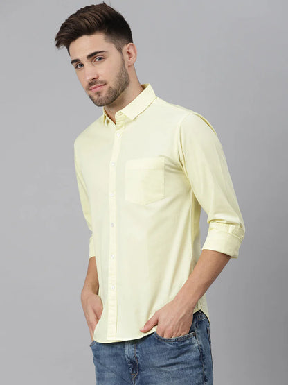 Men’s Cotton Yellow Green Slim Fit Solid Casual Shirt – MADOXX